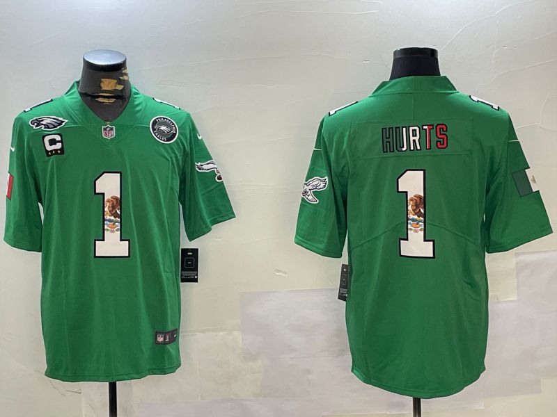 Men Philadelphia Eagles #1 Hurts Green Mexico 2024 Nike Vapor Limited NFL Jersey style 4